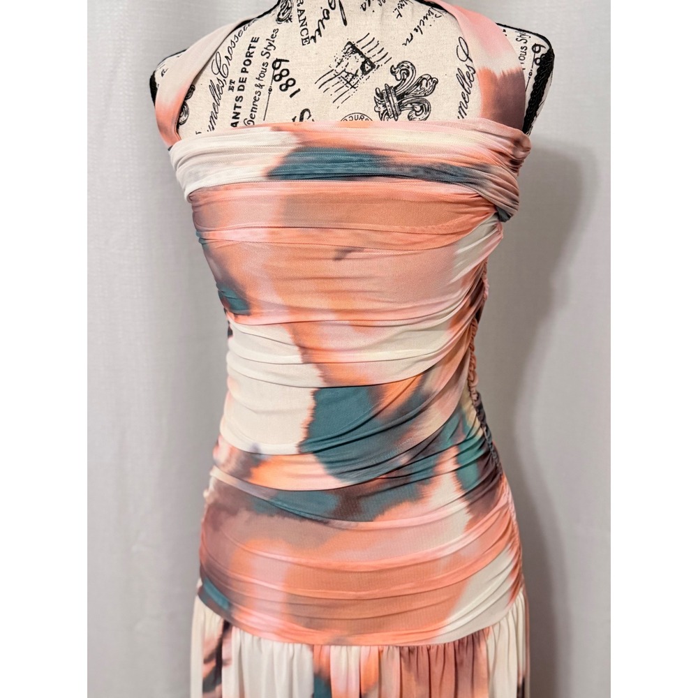 AFRM Risky Red Tie Dye Ruched Halter Maxi Dress XXS AD021094JL24
